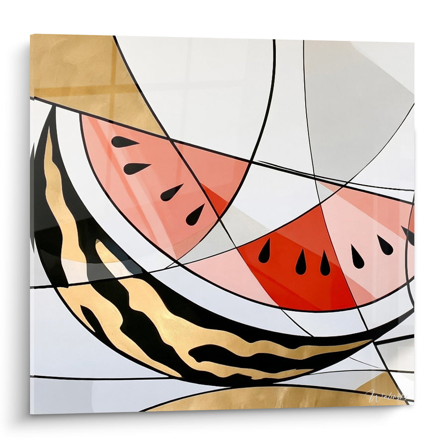 Tableau Pastèque dorée aux quartiers corail - Été fragmenté - Edition Pastèque