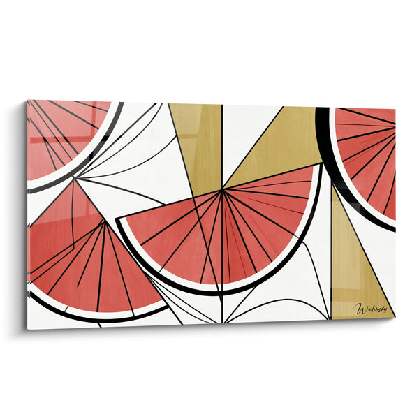Tableau Tranches de pastèque rouge et dorée aux rayons noirs - Triangles dorés géométriques - Edition Pastèque