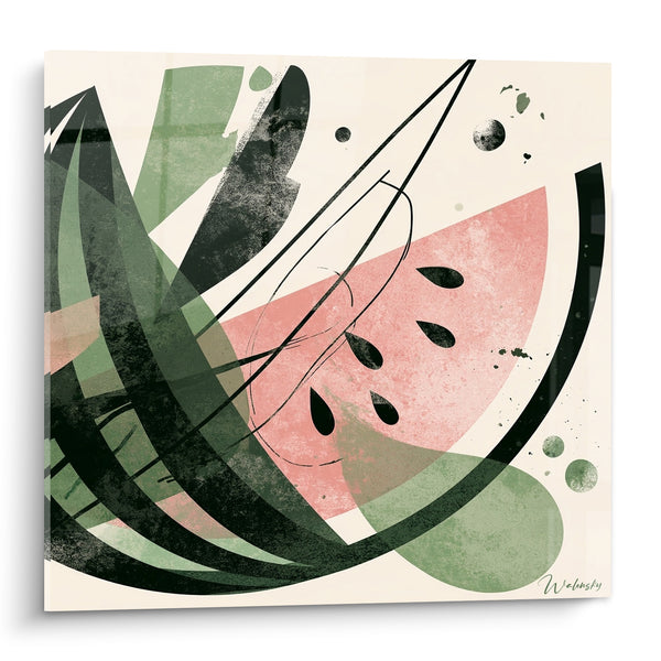 Tableau Pastèque rose et vert sauge abstraite - Éclaboussure estivale - Edition Pastèque