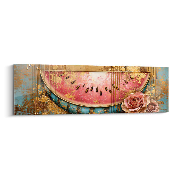 Tableau Quartier rose et doré près de roses - Gouttes de peinture dorée - Edition Pastèque