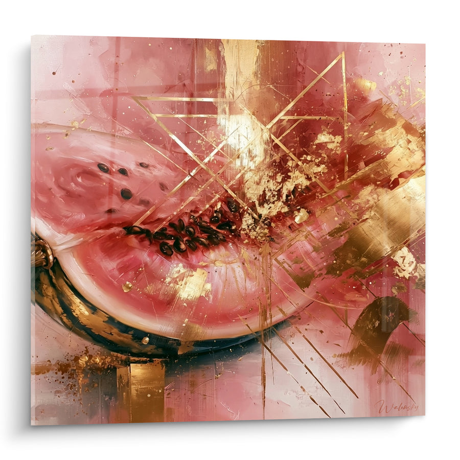Tableau Pastèque tranchée rose et dorée - Éclat gourmand - Edition Pastèque