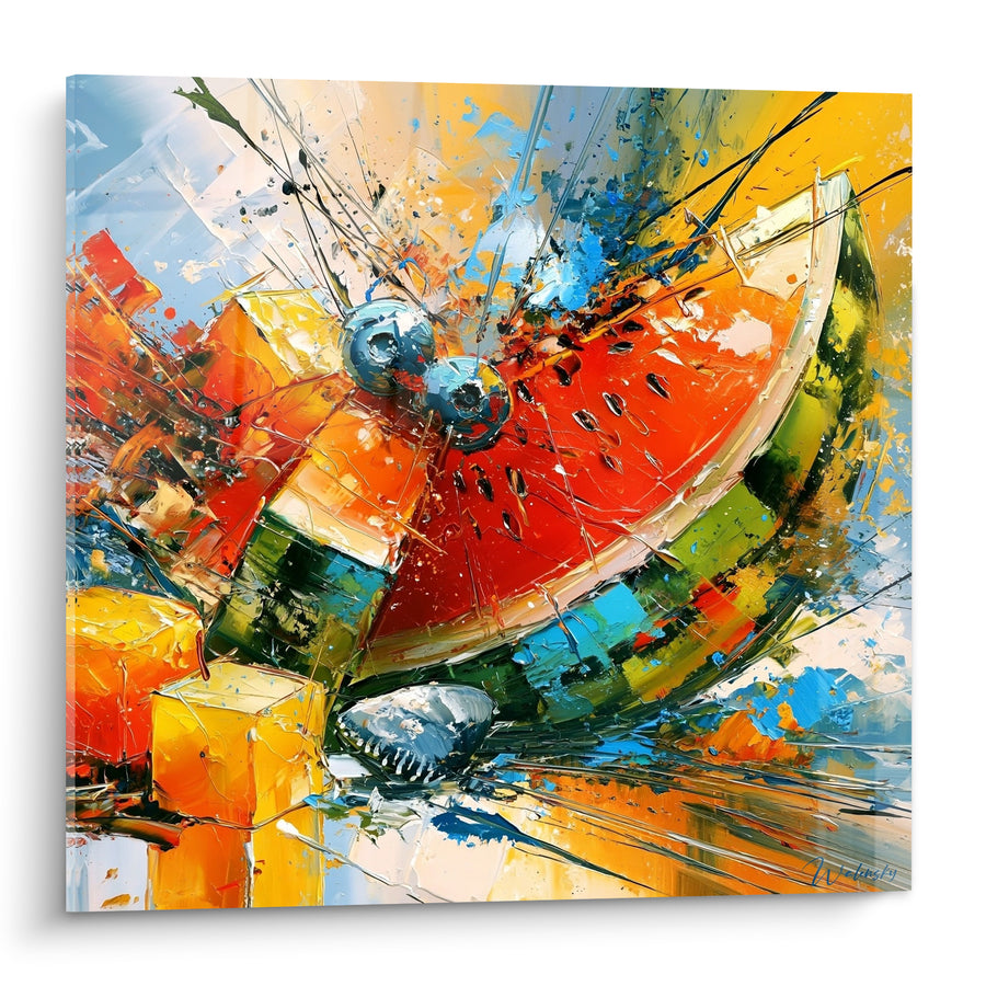 Tableau Pastèque rouge et jaune éclatée - Éclaboussure d'été - Edition Pastèque