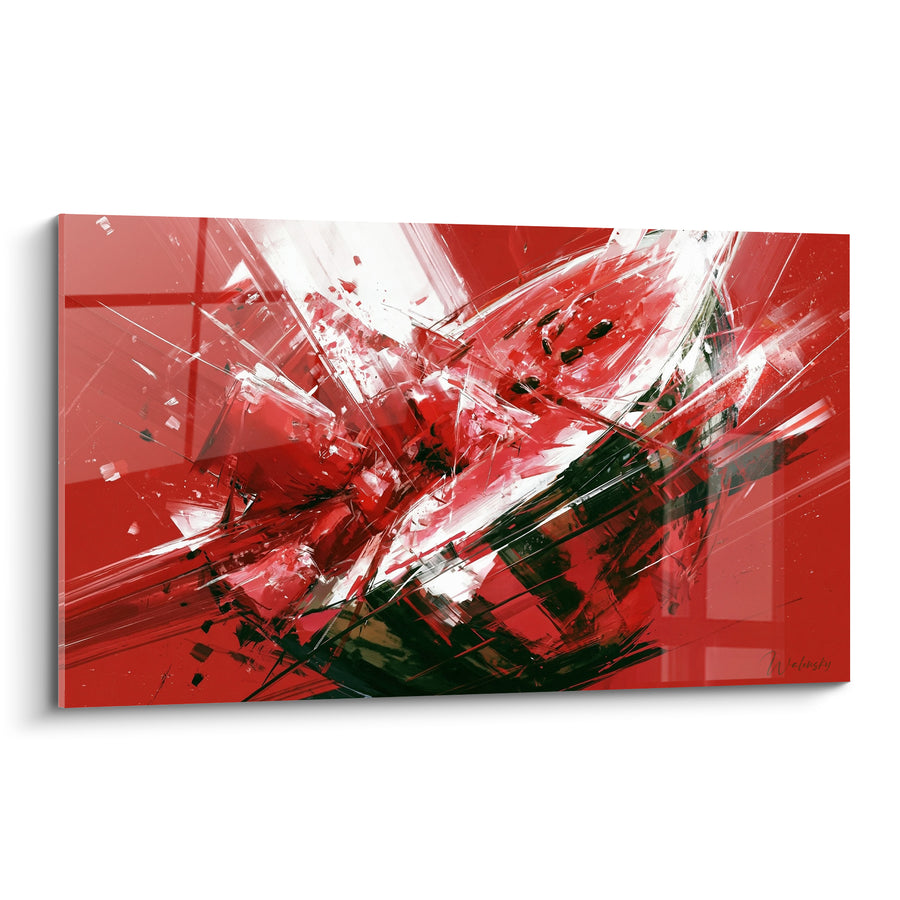 Tableau Pastèque rouge et blanche aux fragments explosés - Pépins noirs éparpillés - Edition Pastèque
