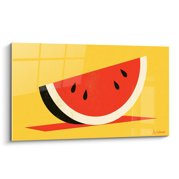 Tableau Quartier de pastèque rouge et jaune ombre projetée - Style rétro minimaliste - Edition Pastèque