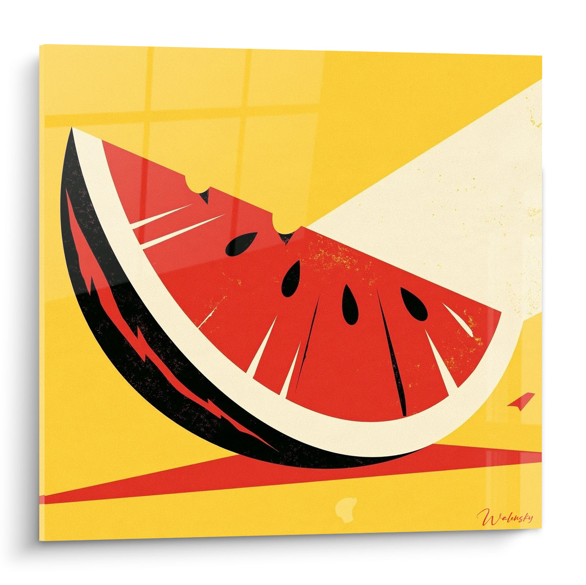 Pastèque rouge et jaune croquée illustration rétro sur fond jaune vif au style graphique