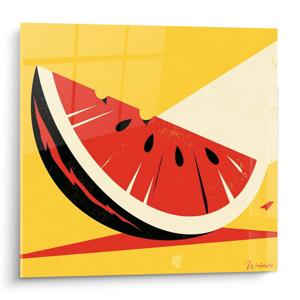 Tableau Pastèque rouge et jaune illustration rétro - Croquée sous le soleil - Edition Pastèque