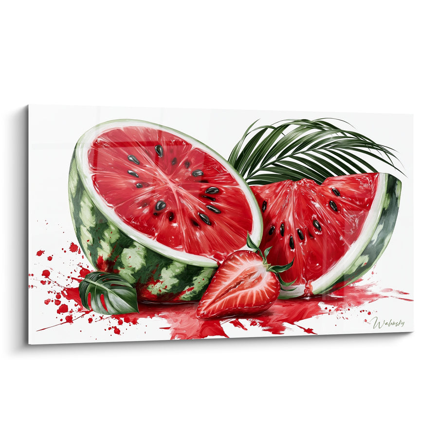 Tableau Pastèque tranchée rouge et verte éclaboussée - Éclat d'été gourmand - Edition Pastèque