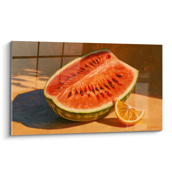 Tableau Pastèque tranchée et quartier d'orange - Sieste estivale - Edition Pastèque