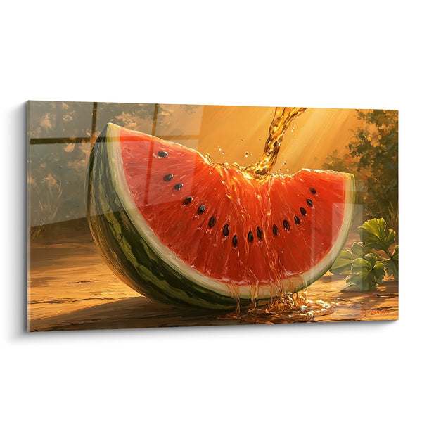 Tableau Pastèque rouge et verte ruisselante de jus - Coulée d'été - Edition Pastèque
