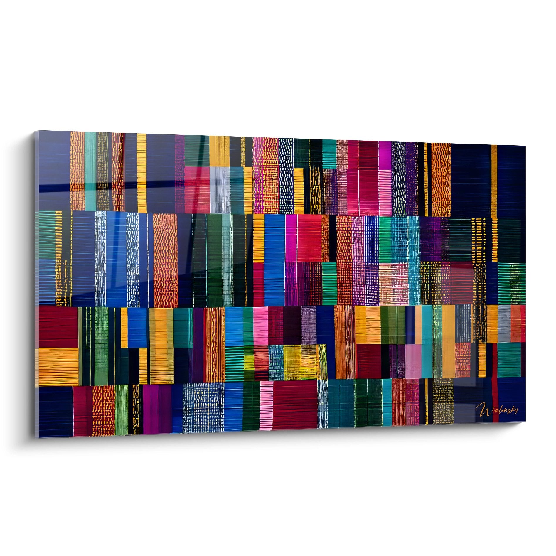 Tableau mural patchwork africain aux motifs géométriques colorés inspiré des tissus traditionnels