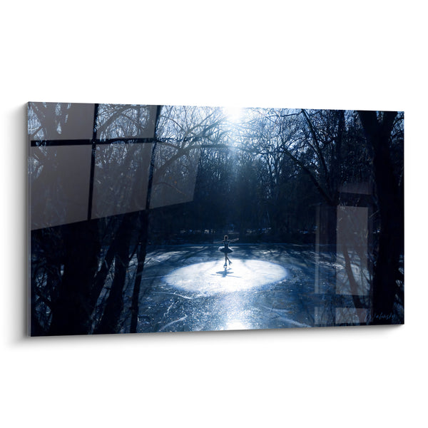 Painting Skater silhouette midnight blue on forest ice - Frozen Solitude - Artistic Skating Edition