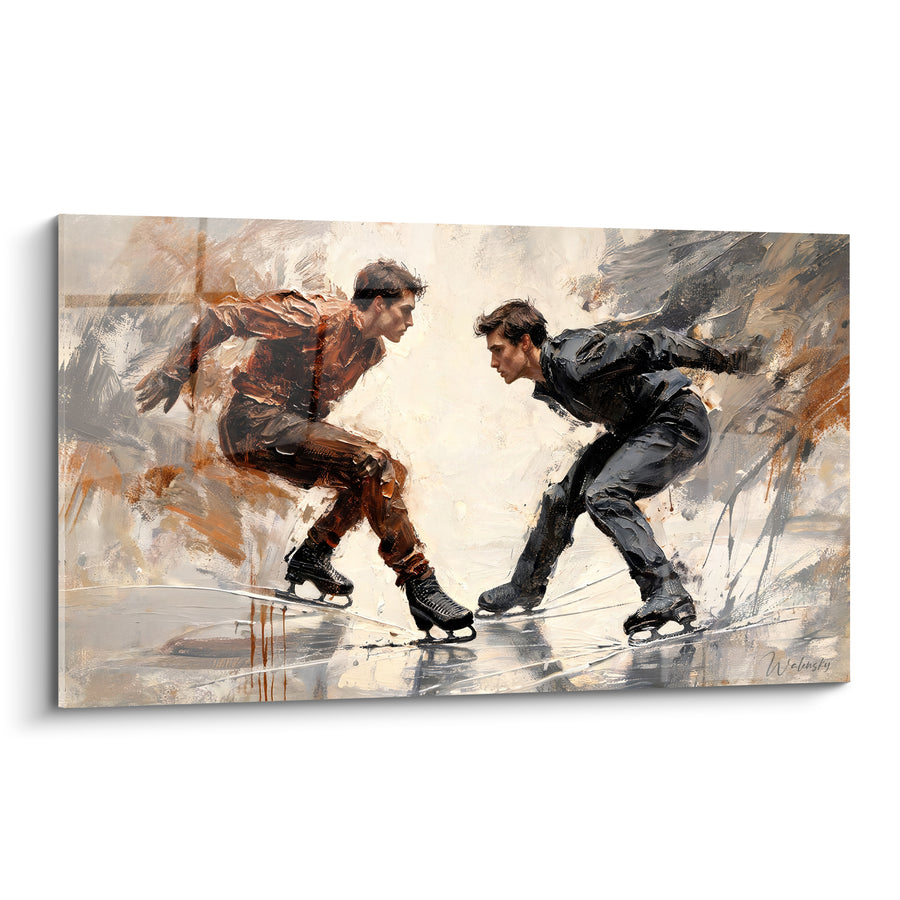 Tableau Patineurs bruns et anthracite en duel - Duel sur la glace - Edition Patinage artistique
