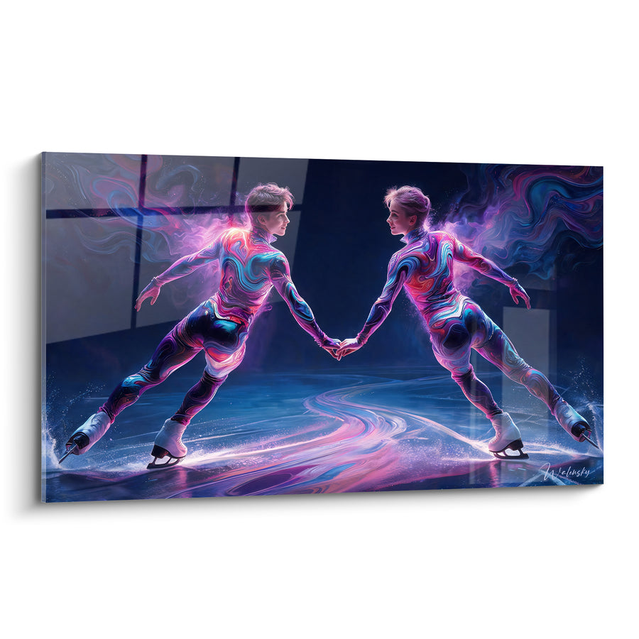 Tableau Patineurs bleu et violet mains liées - Duo en harmonie - Edition Patinage artistique