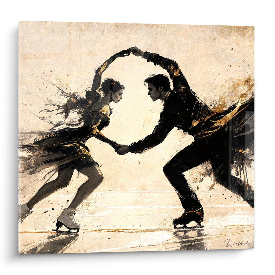 Tableau Duo de patineurs noir et doré - Élan partagé - Edition Patinage artistique