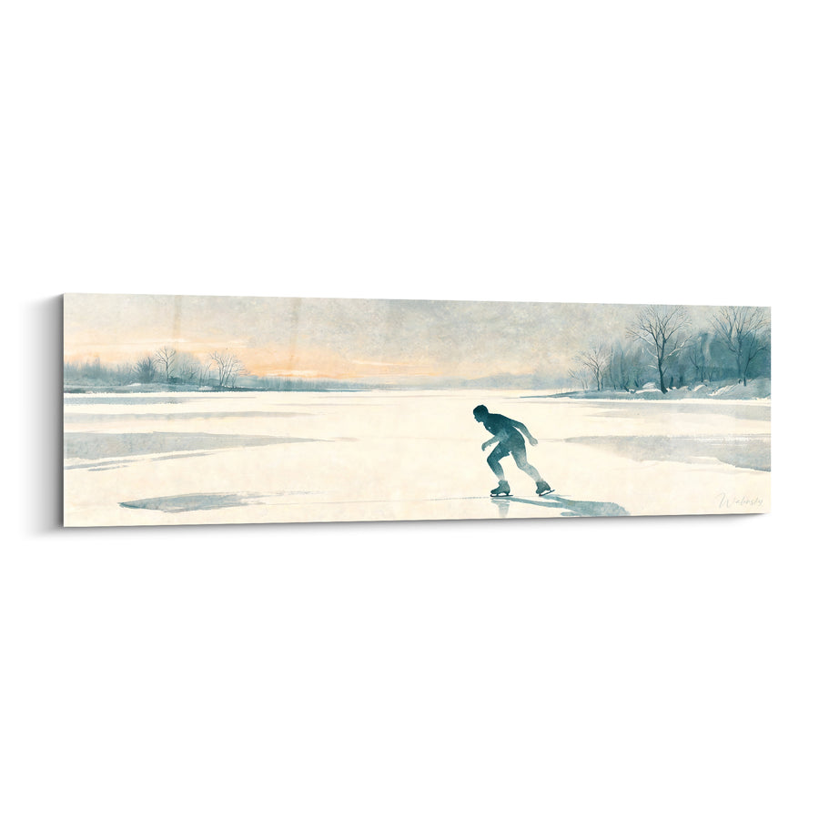 Tableau Patineur silhouette bleu marine lac gelé - Glisse matinale - Edition Patinage artistique