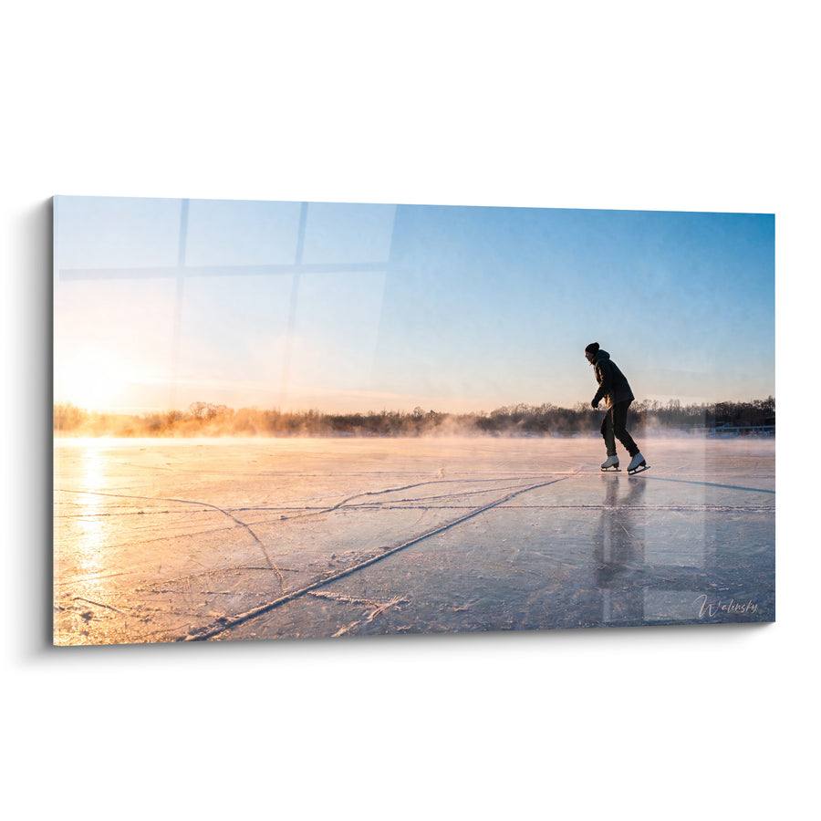 Tableau Patineur silhouette sur lac gelé doré - Silence givré - Edition Patinage artistique