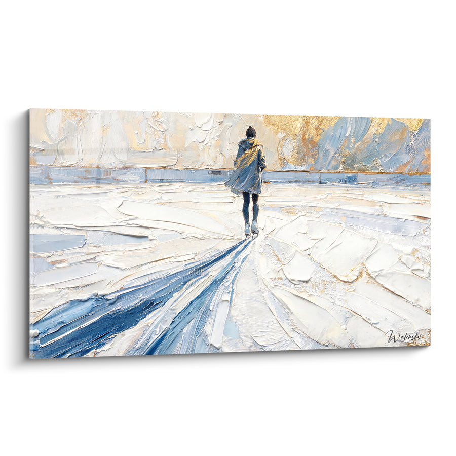 Tableau Patineuse solitaire sur glace blanche et dorée - Échappée hivernale - Edition Patinage artistique