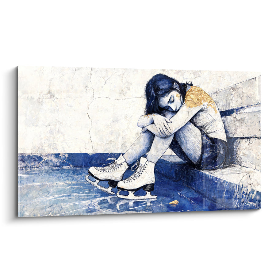 Tableau Patineuse bleue aux patins blancs - Pause avant l'envol - Edition Patinage artistique