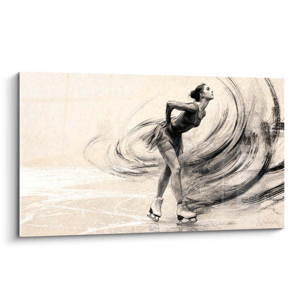 Tableau Patineuse beige aux tourbillons anthracite - Tourbillon glacé - Edition Patinage artistique