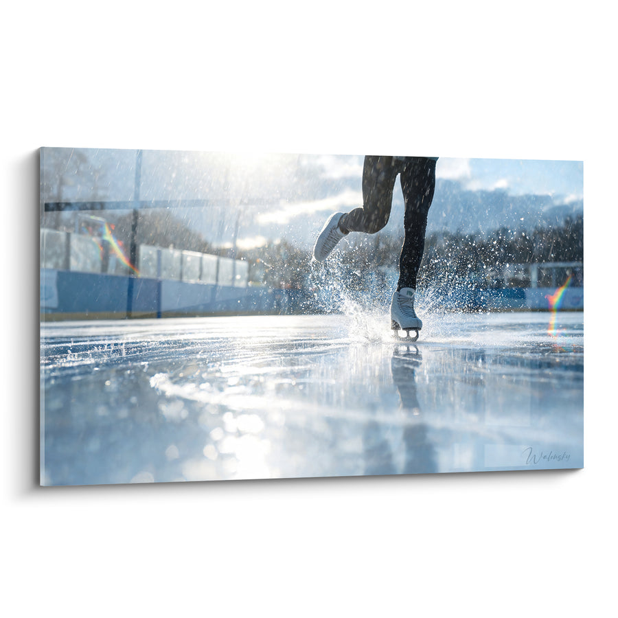 Tableau Patineuse blanc et bleu sur glace scintillante - Élan glacé - Edition Patinage artistique