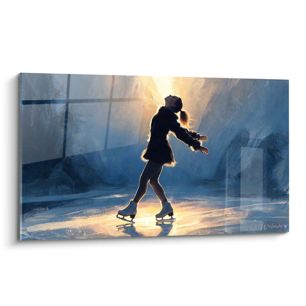 Schilderij Schrijnende Schaatser zwart en goud - Gezicht naar het licht - Editie Kunstrijden