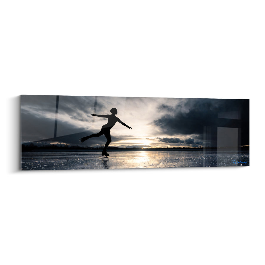 Tableau Patineuse silhouette noire lac gelé - Glisse au crépuscule - Edition Patinage artistique