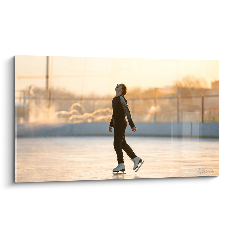 Tableau Patineur noir sur glace dorée - Éclat de rire hivernal - Edition Patinage artistique