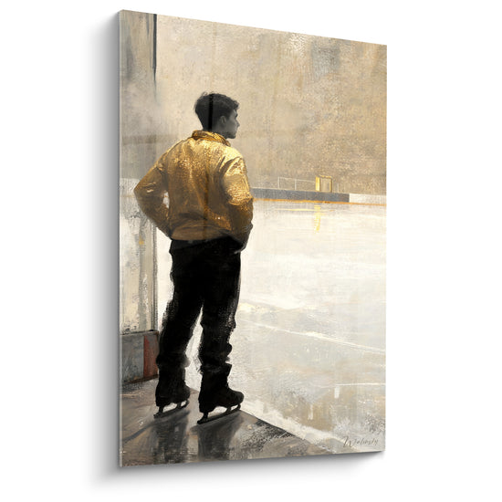Tableau Patineur veste dorée près de la bande blanche - Regard vers la patinoire - Edition Patinage artistique
