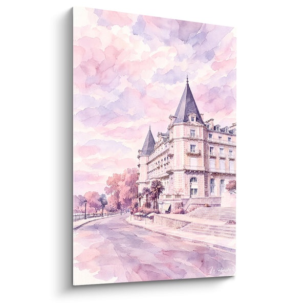 Tableau Château rose et mauve aux tourelles élégantes - Flânerie rosée - Edition Pau  Nouvelle-Aquitaine France