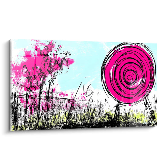 Cuadro paisaje abstracto - Explosión floral rosa - edición dibujo