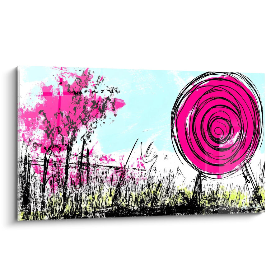 Tableau paysage abstrait - Explosion florale rose - édition dessin