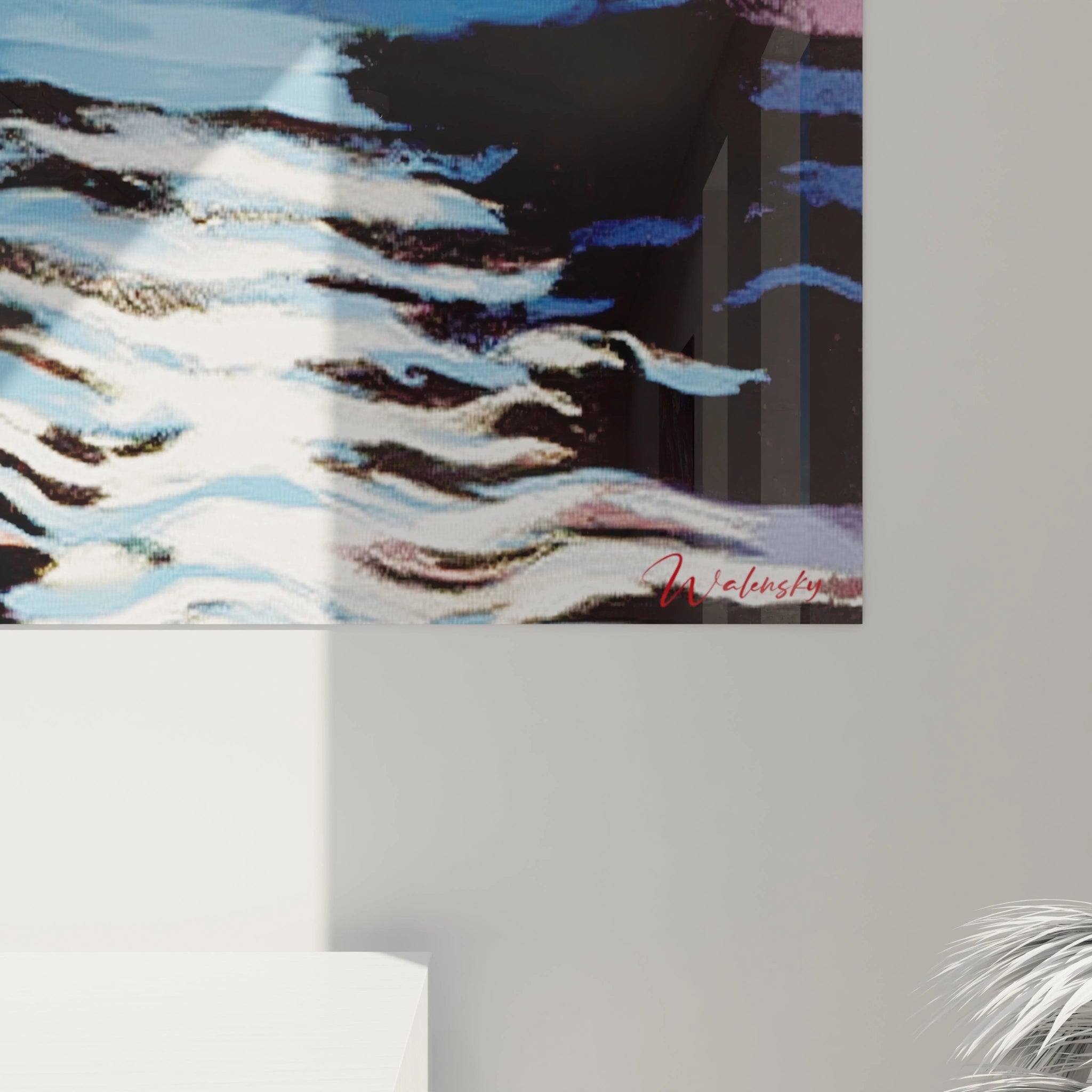 Walensky tableau paysage abstrait moderne aux vagues bleues et blanches pour décoration murale contemporaine et apaisante