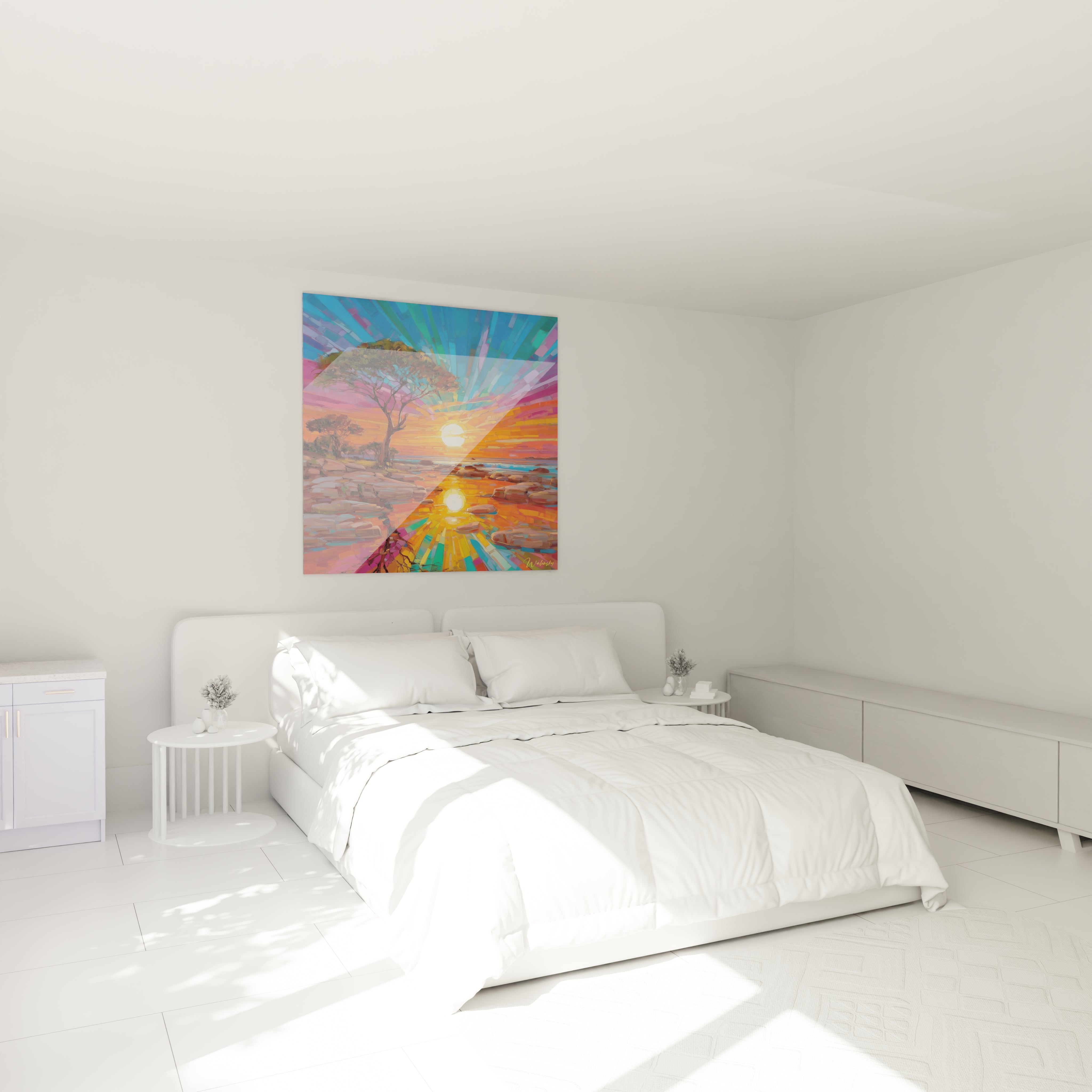 Tableau paysage africain contemporain de Walensky, décor mural coloré pour chambre moderne