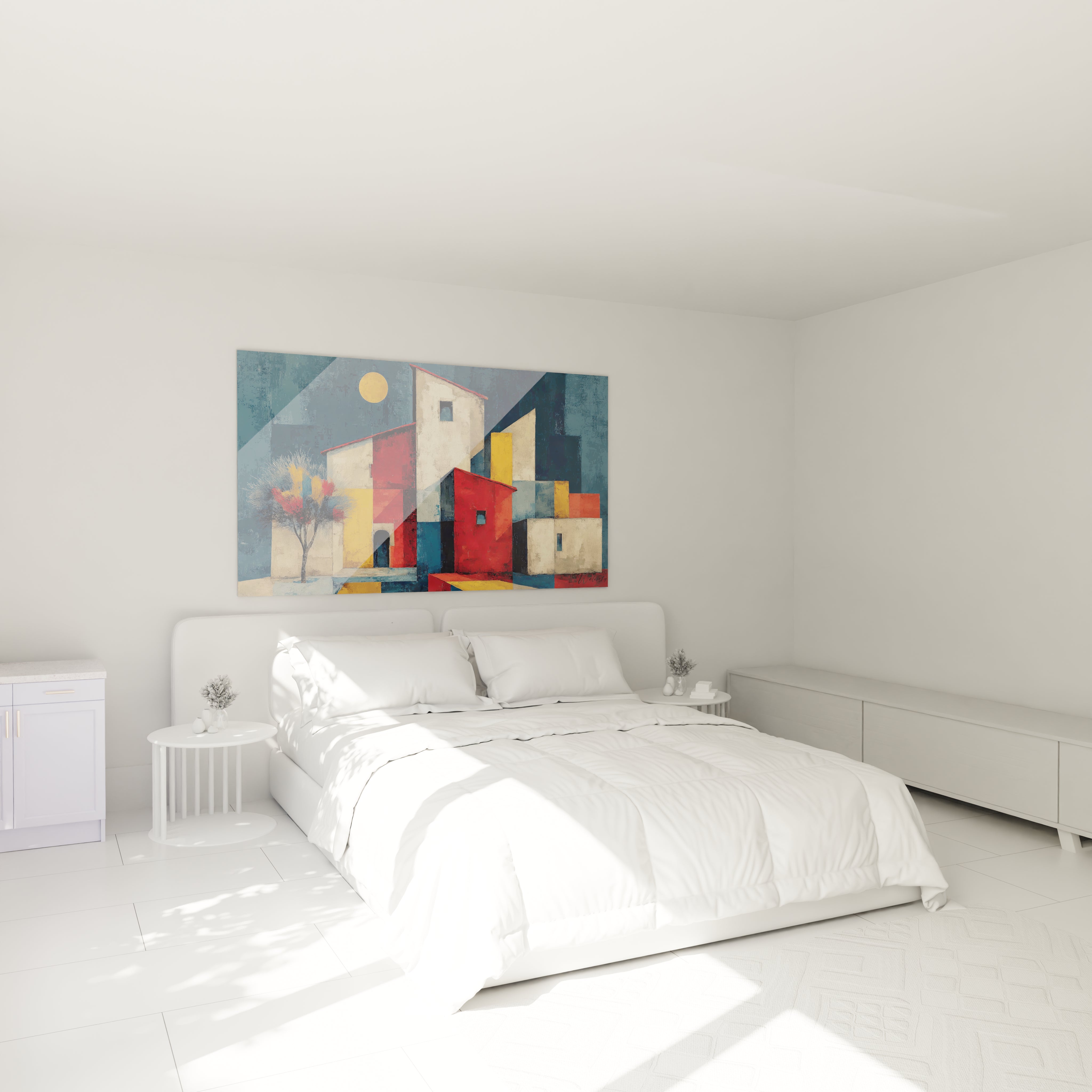 Tableau mural paysage africain contemporain avec des couleurs vives pour embellir votre chambre