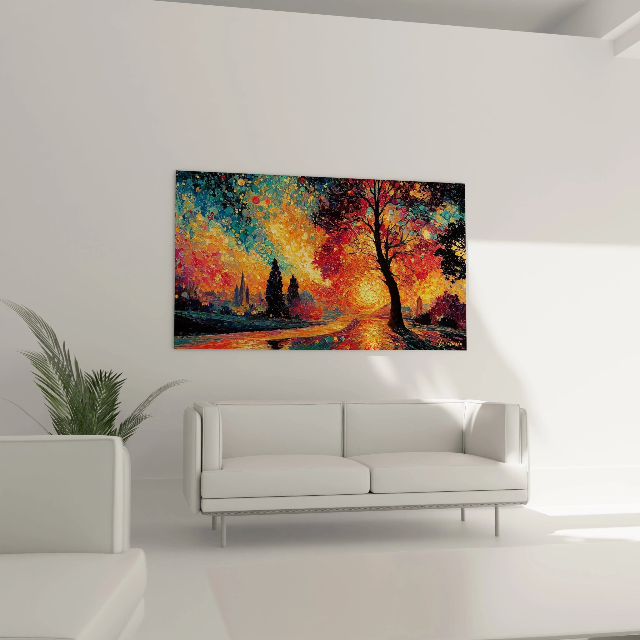 Tableau mural Walensky montrant soldats dans un paysage boueux et brumeux au ton sépia tableau paysage automnal pointillisme