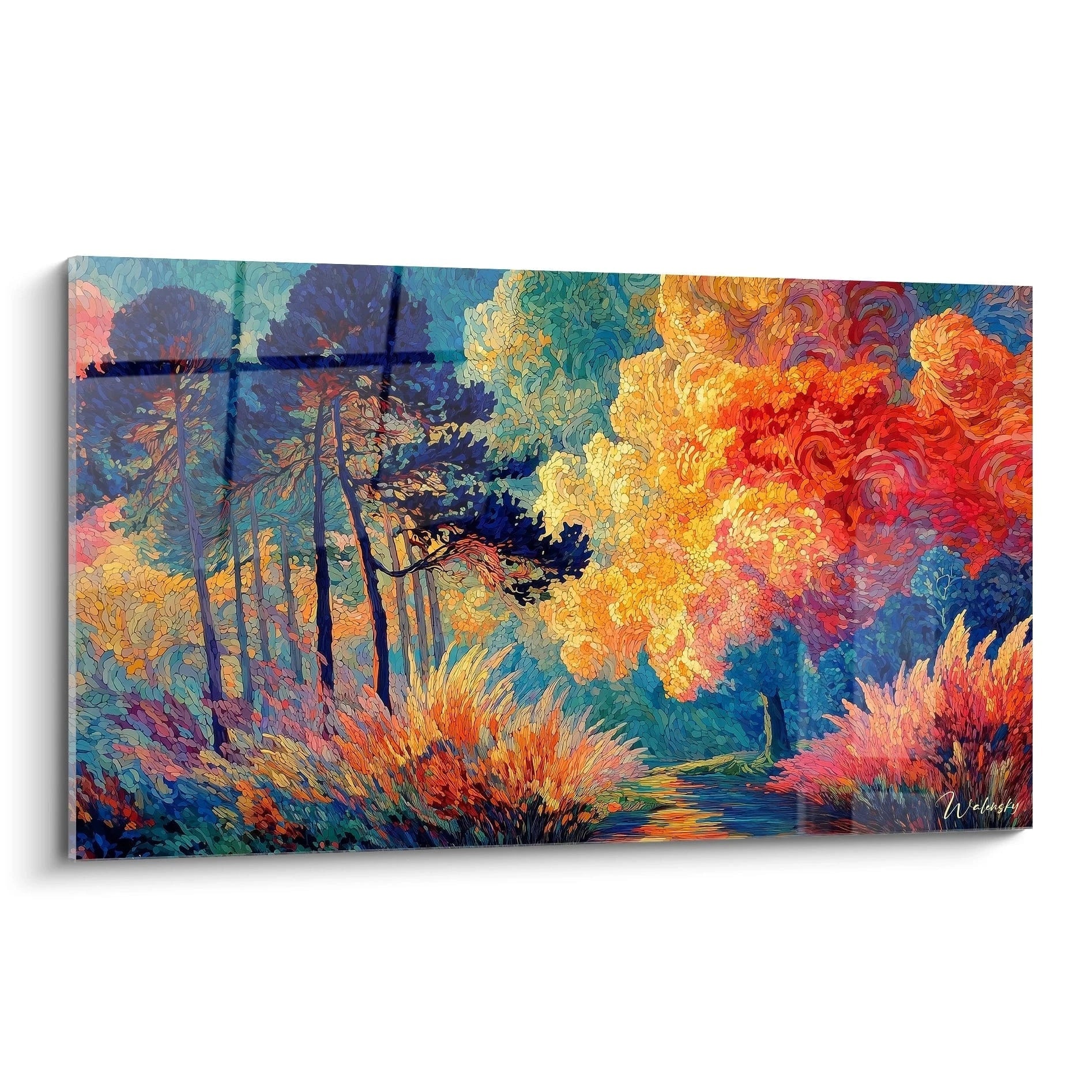 Tableau mural Walensky tableau paysage automnal pointillisme vibrant avec arbres et buissons colorés