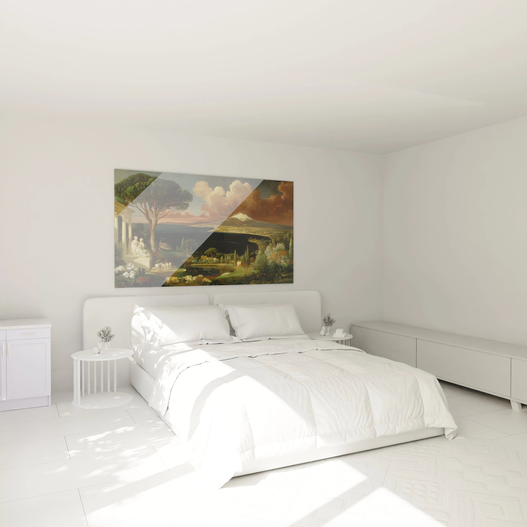 Walensky tableau néo classique paysage mural au dessus du lit blanc paysage romantique avec ruines et arbres