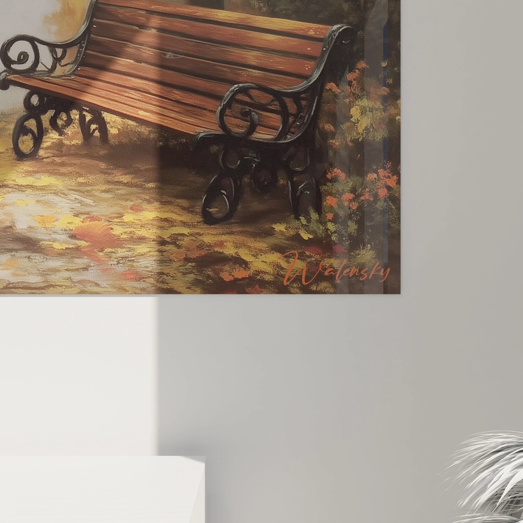 Tableau mural Walensky tableau paysage automne banc de parc peinture aux feuilles dorées ambiance chaleureuse