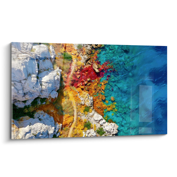 Tableau Calanque sentier blanc et turquoise - Vertige côtier - Edition Paysage