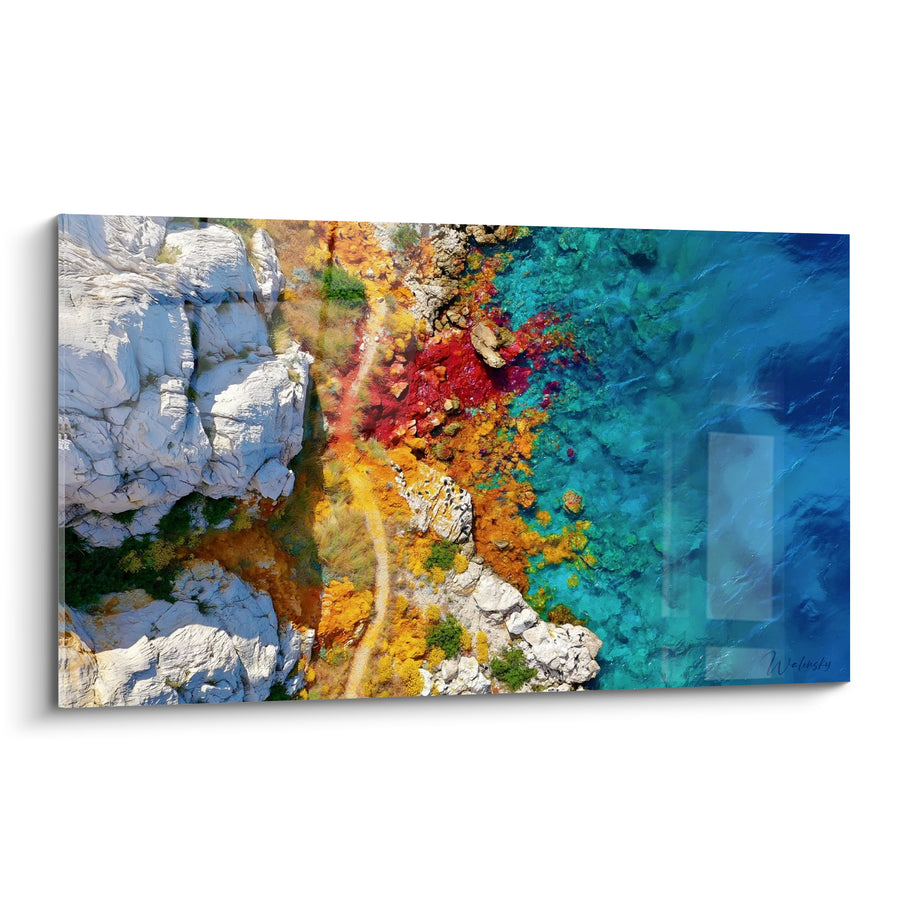 Tableau Calanque sentier blanc et turquoise - Vertige côtier - Edition Paysage