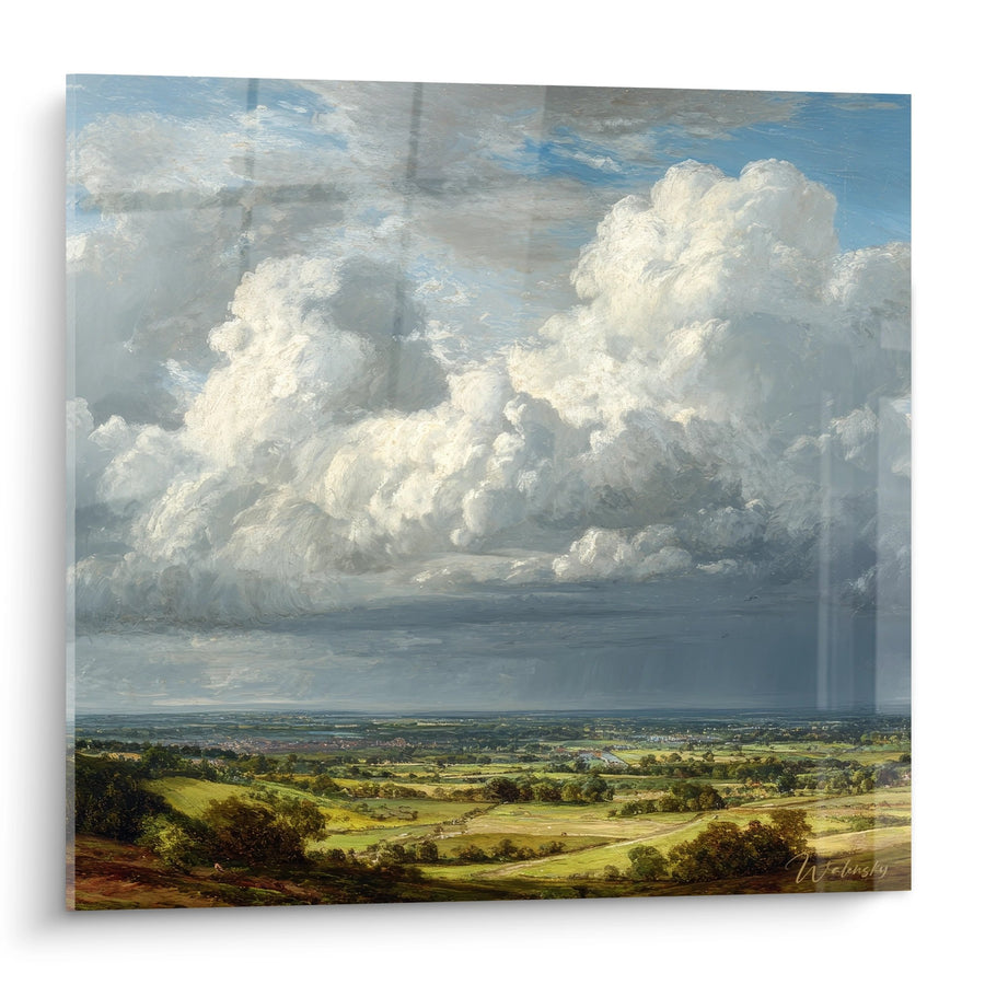 Tableau paysage de campagne anglaise - Vallée sous nuages blancs - édition campagne
