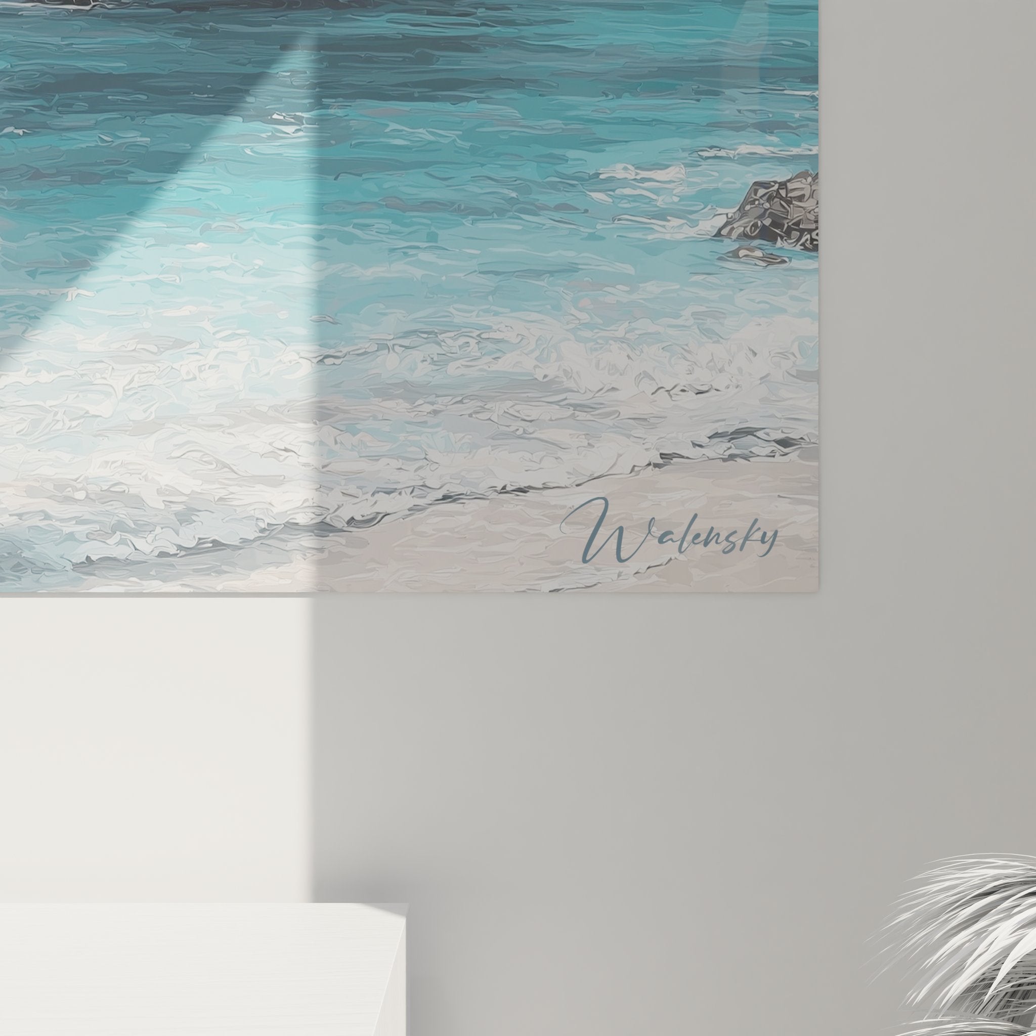 Vue ensemble tableau mural calanque, composition complète paysage côtier méditerranéen falaises turquoise