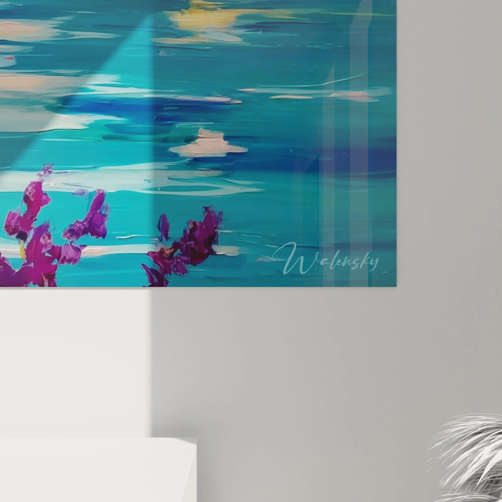 Tableau mural Walensky tableau impressionniste paysage côtier aux eaux turquoises et fleurs violettes