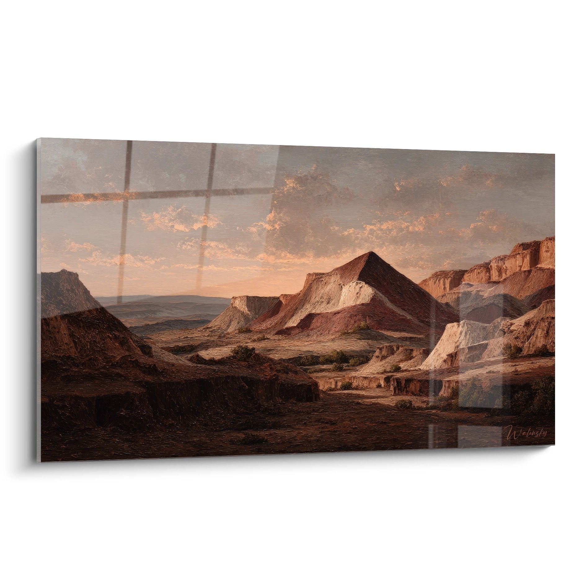 Tableau mural paysage désertique canyon doré coucher soleil formations rocheuses stratifiées