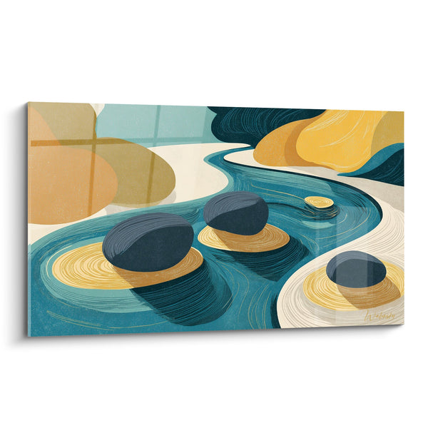 Landschap schilderij van een woestijn met gouden duinen en blauwe uitgestrektheid - Gouden Mirage - Zand Editie
