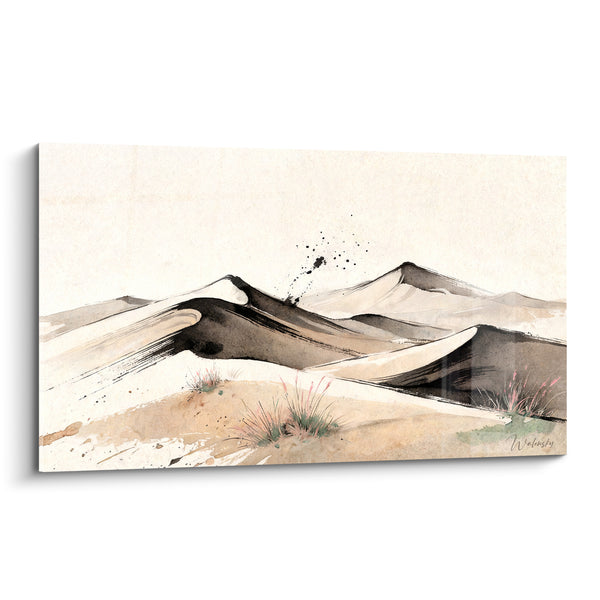 Tableau Dunes désertiques ocre et anthracite aquarelle - Souffle du désert - Edition Paysage