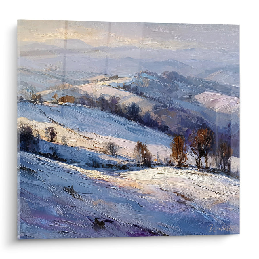 Tableau paysage enneigé - Collines hivernales dorées - édition Hiver