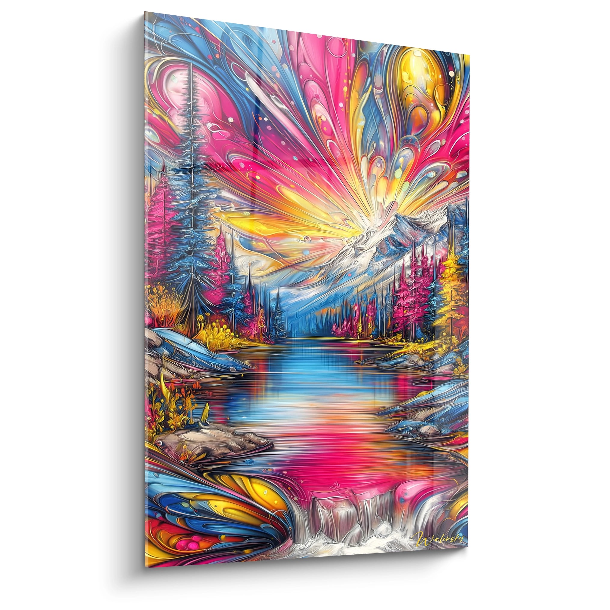 Tableau mural paysage fantastique aux couleurs éclatantes avec explosion cosmique et reflets multicolores