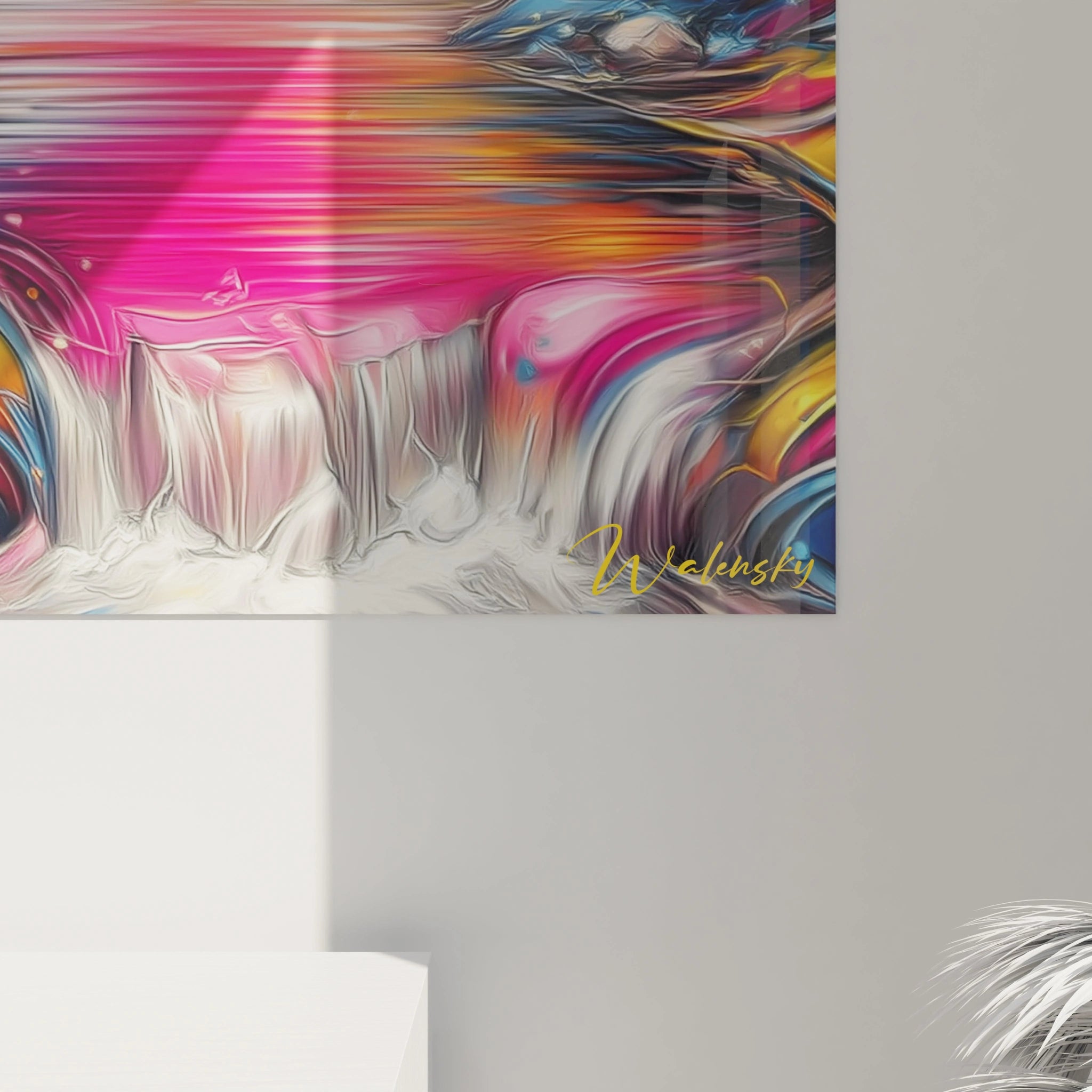 Vue ensemble tableau mural paysage fantastique explosion couleurs décoration murale moderne