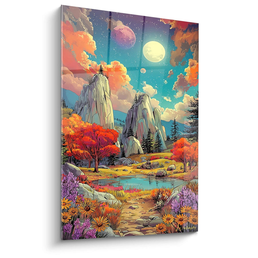 Tableau paysage fantastique - Vallée aux deux lunes - édition bande dessinée